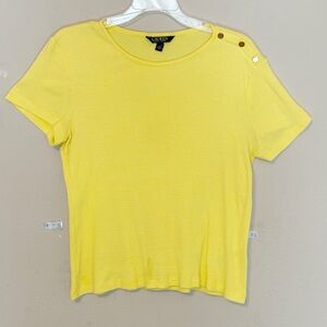 Ralph Lauren Short Sleeve Yellow Top with Gold Button Accents - size LP
